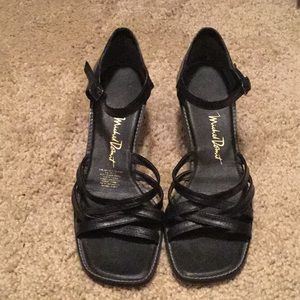 Black leather heeled sandal